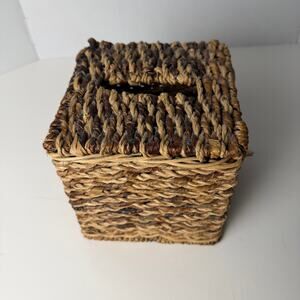 Chunky Woven Tissue Box Cover Seagrass Rustic Boho Spa Bathroom Decor Natural